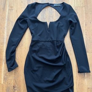 Black Longsleeve Open back Bodycon Dress, Size S, Blue Blush
